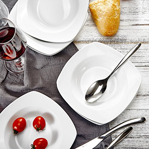 MALACASA, serie Julia, paquete de 6 piezas. PEQUEÑO Plato de Sopa Plato hondo Porcelana 16,7 x 16,7 x 2 cm para 6 Personas