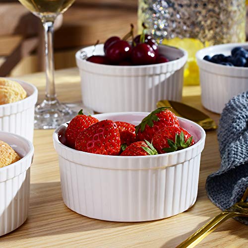 MALACASA Serie Ramekin.dish Juego de 6 Piezas Moldes para Hornear de Porcelana Mini Cuencos para Postre, Soufflé, Crema Brulée, Mollete, 11cm Ø 310ml