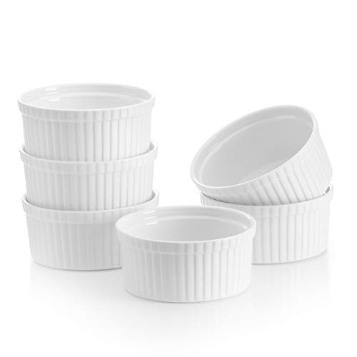 MALACASA Serie Ramekin.dish Juego de 6 Piezas Moldes para Hornear de Porcelana Mini Cuencos para Postre, Soufflé, Crema Brulée, Mollete, 11cm Ø 310ml