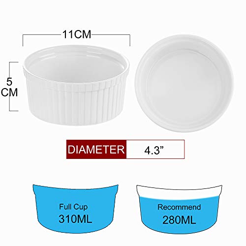 MALACASA Serie Ramekin.dish Juego de 6 Piezas Moldes para Hornear de Porcelana Mini Cuencos para Postre, Soufflé, Crema Brulée, Mollete, 11cm Ø 310ml