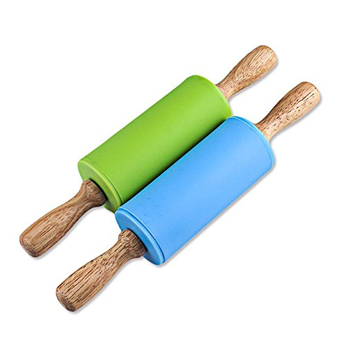 Manija de madera antiadherente de madera del rodillo del silicón para el paquete de 22cm de los niños 2