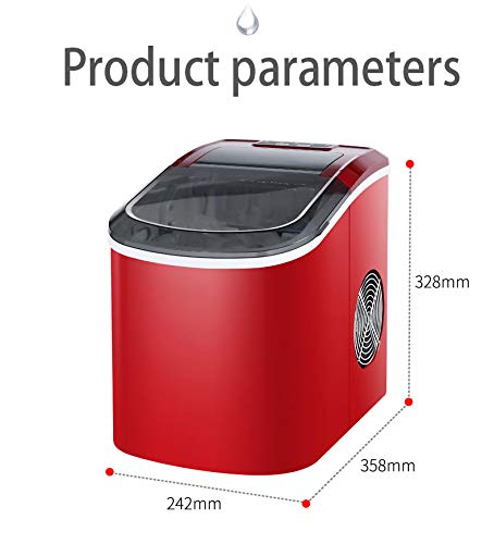 Máquina de hielo pequeña, máquina de hielo totalmente automática, 15 kg / 24 h, manual de escritorio, granulador de barra pequeña para bar y cafetería, rojo