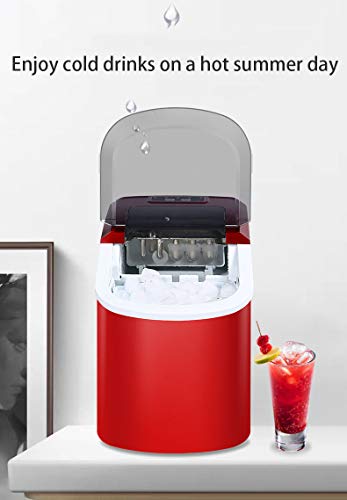 Máquina de hielo pequeña, máquina de hielo totalmente automática, 15 kg / 24 h, manual de escritorio, granulador de barra pequeña para bar y cafetería, rojo