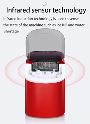 Máquina de hielo pequeña, máquina de hielo totalmente automática, 15 kg / 24 h, manual de escritorio, granulador de barra pequeña para bar y cafetería, rojo