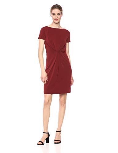 Marca Amazon – Lark & Ro – Vestido retorcido en el centro de punto crepé de manga corta para mujer, Zinfandel, US 12 (EU L)