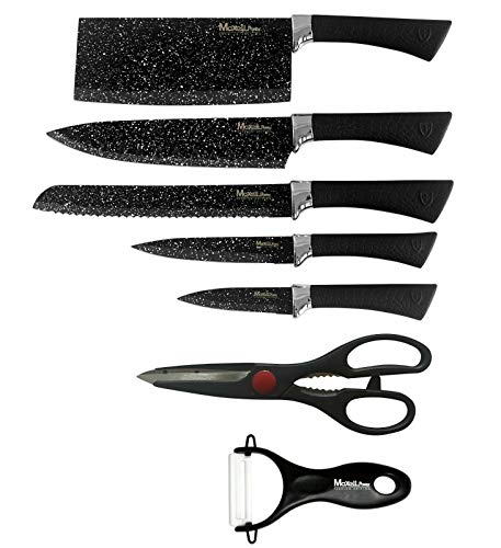 MAXELLPOWER Juego DE 3 SARTENES 2 Tapas Cuchillos Tijeras Color Negro Piedra Apto Horno
