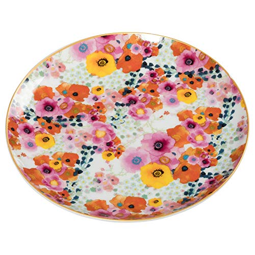 Maxwell Williams Cashmere Bloems - Plato con estampado decorativo de estilo vintage, caja de regalo, porcelana china, color negro, Porcelana de ceniza de hueso, Blanco, 19 cm