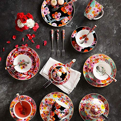 Maxwell Williams Cashmere Bloems - Plato con estampado decorativo de estilo vintage, caja de regalo, porcelana china, color negro, Porcelana de ceniza de hueso, Blanco, 19 cm