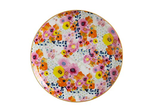 Maxwell Williams Cashmere Bloems - Plato con estampado decorativo de estilo vintage, caja de regalo, porcelana china, color negro, Porcelana de ceniza de hueso, Blanco, 19 cm