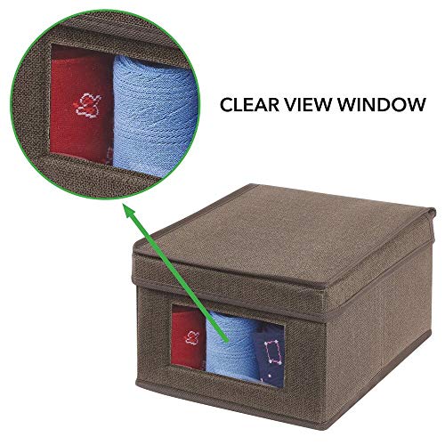 mDesign Caja de almacenamiento – Organizador apilable pequeño y de fibra sintética con tapa y ventana de visualización – Cajas para ropa rectangulares para el dormitorio – marrón oscuro