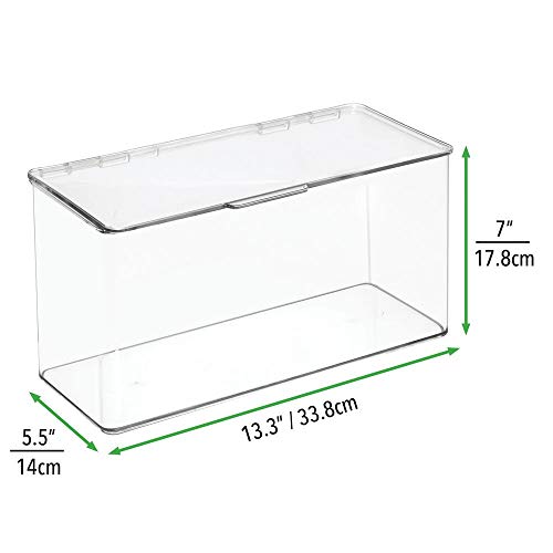mDesign Cajas de plástico sin BPA con tapa – Caja de almacenaje para cocina, despensa o frigorífico – Organizador de nevera apilable para pasta, fruta, etc. - transparente