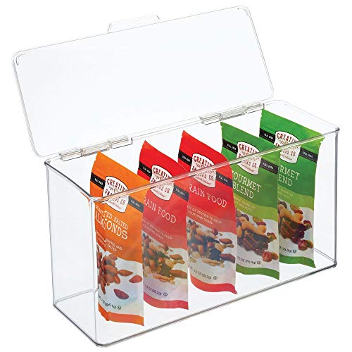 mDesign Cajas de plástico sin BPA con tapa – Caja de almacenaje para cocina, despensa o frigorífico – Organizador de nevera apilable para pasta, fruta, etc. - transparente