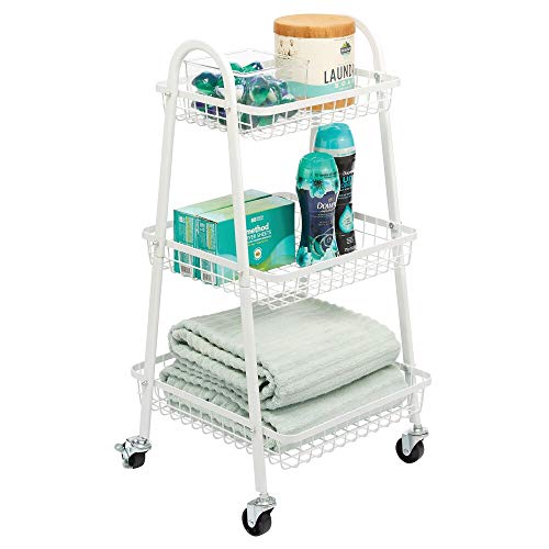 mDesign Carrito auxiliar de metal – Carro de cocina móvil con 3 cestas para almacenaje adicional – Carro verdulero, también práctico en la habitación infantil o el baño – blanco mate