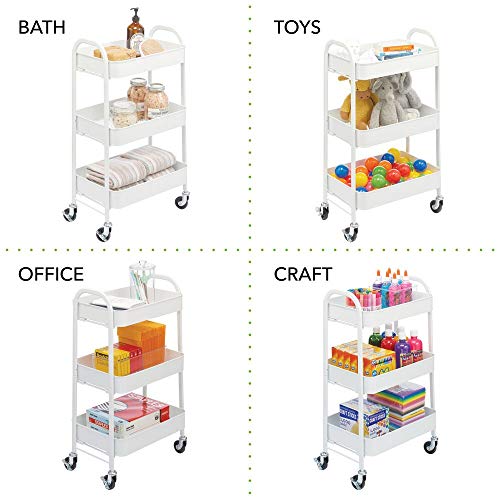 mDesign Carrito auxiliar de metal – Carro de cocina móvil con 3 niveles para almacenaje adicional – Carro verdulero, también práctico en la habitación infantil o el baño – blanco mate