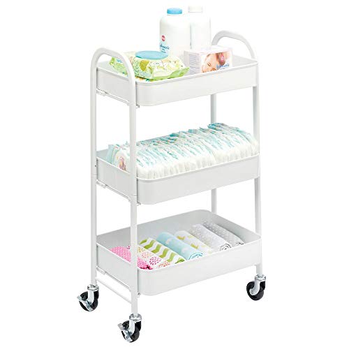 mDesign Carrito auxiliar de metal – Carro de cocina móvil con 3 niveles para almacenaje adicional – Carro verdulero, también práctico en la habitación infantil o el baño – blanco mate