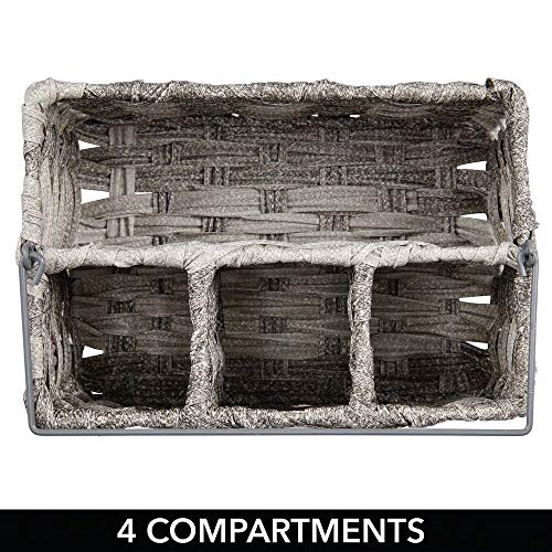 mDesign Cubertero con 4 compartimentos – Organizador de cubiertos decorativo para cocina, jardín o pícnic – Cesta organizadora para tener ordenados cubiertos, servilletas y condimentos – gris