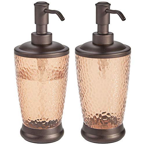mDesign Juego de 2 dispensadores de jabón Recargables – Dosificador para jabón de plástico y Metal – Elegante Accesorio de baño o Cocina para jabón, loción o aceites – Color Arena y Bronce