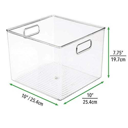 mDesign Juego de 4 contenedores de plástico para despacho – Organizador para Oficina para Armario o cajón – Caja organizadora con Asas para Guardar Sobres, bolígrafos y más – Transparente