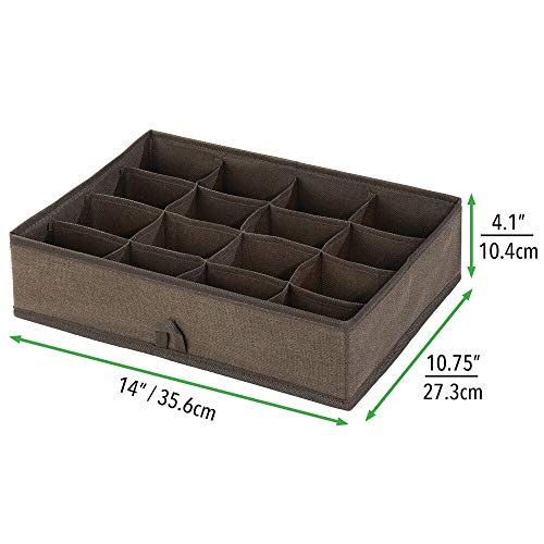 mDesign Organizador de cajones – Cajas organizadoras con 16 compartimentos para el almacenaje de ropa de niños – Separador de cajones para calcetines, ropa interior, mallas o joyas – marrón