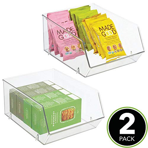 mDesign Organizador de frigorífico para guardar alimentos – Cajas de almacenamiento con frontal abierto para nevera, armario o congelador – Caja de plástico libre de BPA – Juego de 2 – transparente