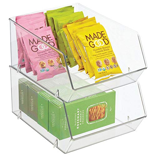 mDesign Organizador de frigorífico para guardar alimentos – Cajas de almacenamiento con frontal abierto para nevera, armario o congelador – Caja de plástico libre de BPA – Juego de 2 – transparente