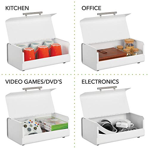 mDesign Panera de metal – Elegante contenedor para pan con estilo vintage – Caja de almacenaje con tapa para guardar productos horneados y mucho más – blanco mate