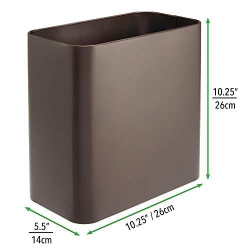 mDesign Papelera de oficina rectangular – Papelera metálica compacta y espaciosa para baño, cocina u oficina – Cubo de basura de metal – color bronce