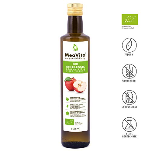 Meavita Vinagre De Sidra Orgánico De Manzana, Naturalmente Turbio Y Sin Filtrar Con Nuez De Vinagre 500 ml