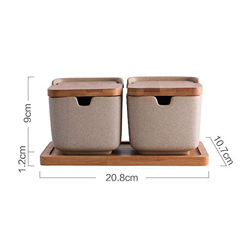 Meilandeng Botes para Especias Condimento de cerámica Ollas Especias Frascos Contenedor de Cocina cerámica condimento y bambú de bambú de Bandeja Tapa condimento Sal azúcar Antihumedad Sistema
