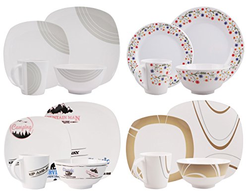 (melamina, diseño del número de personas y 1 – 2 – 4 – 6 A Elegir.) Pizarra Vajilla Vajilla De Camping Exterior Jardín Cocina Vajilla camping picnic, Design Flower, Anzahl 1 Pers / 4-teilig