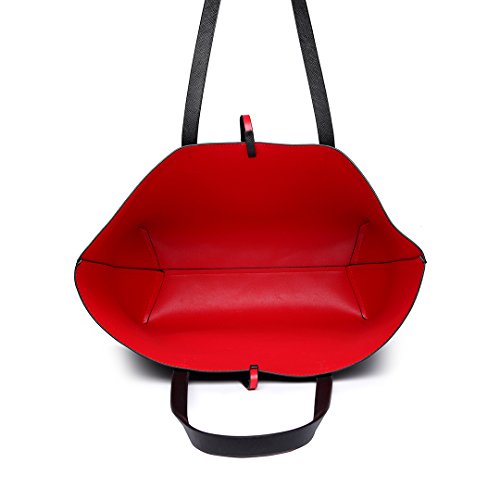 Miss Lulu Mujer Bolso de Mano Reversible Elegante Bolso de Hombro de Cuero PU Gran Conjunto dos 2PCS