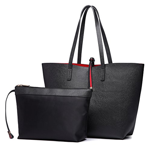 Miss Lulu Mujer Bolso de Mano Reversible Elegante Bolso de Hombro de Cuero PU Gran Conjunto dos 2PCS