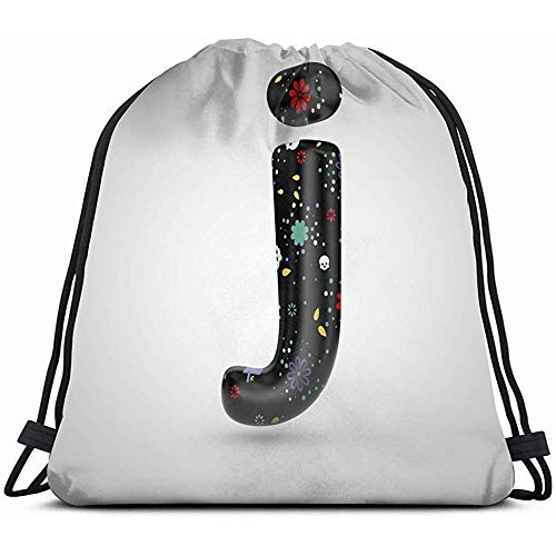 Mochila Cuerda Para Niño,Santa Muerte Letra J Minúscula 3 D Signos Símbolos Mochila Con Cordón 3D Gimnasio Bolsas De Baile Para Niñas Bolsa Para Niños Bolsas De Viaje De Hombro Regalo De Cumpleañ