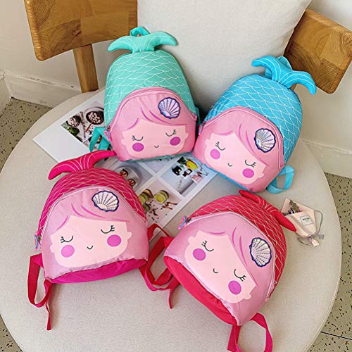 Mochila Infantil con Forma de Sirena de Dibujos Animados, Mochila de Nailon para niñas y niños (Azul) Picture 4 26 * 23cm