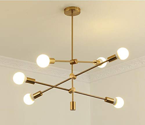 Modern Metal Sputnik - Lámpara de techo de latón moderno - Lámpara de cristal industrial vintage - Lámpara colgante para cocina, comedor, dormitorio, fogón - 6 bombillas E27