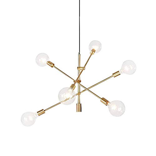 Modern Metal Sputnik - Lámpara de techo de latón moderno - Lámpara de cristal industrial vintage - Lámpara colgante para cocina, comedor, dormitorio, fogón - 6 bombillas E27