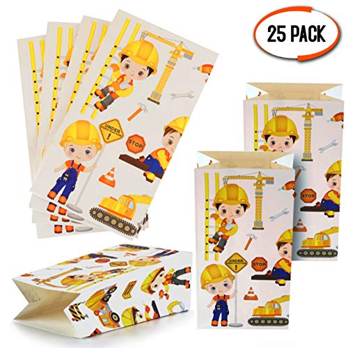Moji Bags 25 Bolsas de Regalo de Construcción - Bolsas de Regalo de Papel Niños, Bolsas de Golosinas Ideales para Fiestas de Cumpleaños Eventos Escolares e Infantiles