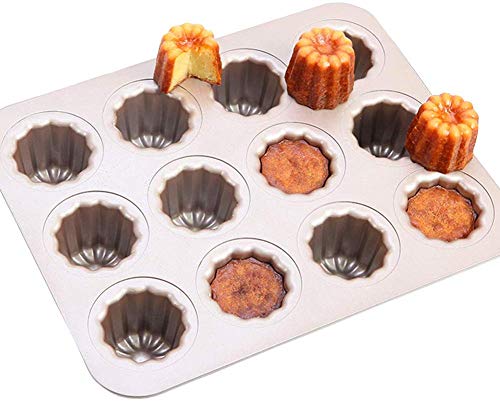 Molde de 12 cavidades para canelas, de acero al carbono, antiadherente, 12 moldes para magdalenas, de la marca Goodchancuk