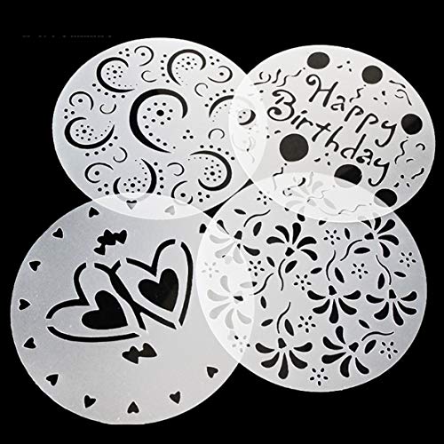 Moldes de PVC para plantillas para tartas, 4 piezas / juego, no tóxicos, de PVC para plantillas para tartas, molde de cocina, hornear, repostería, bodas, cumpleaños, molde para imprimir (transparente)