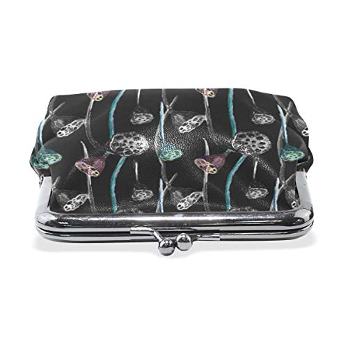 Monedero de Cuero Negro y Pastel con Estampado Floral para Mujeres y niñas Monedero con Hebilla de Bloqueo Monedero Monedero pequeño Retro