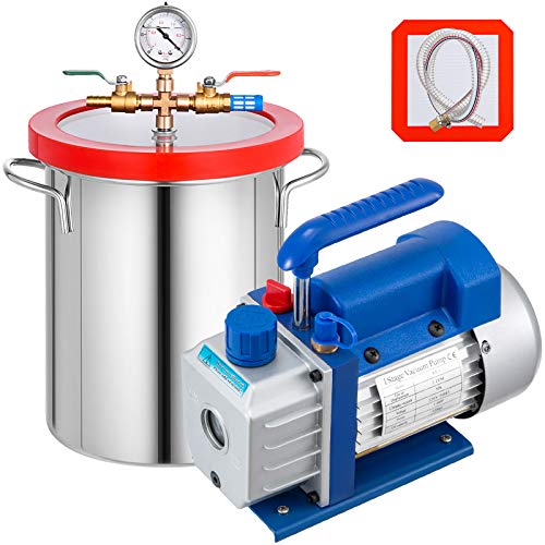 Mophorn Bomba de Vacío 3CFM 1/4HP Bomba de Vacío para Aire Acondicionado de una Etapa con Cámara de Vacío de 5 Galones