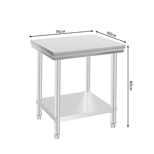 Moracle Mesa de Trabajo de Cocina Profesional 60x76x80cm Mesas de Cocina de Acero Inoxidable Tabla Mesa para Cocina Bar Restaurante Escuela (60x76x80cm)