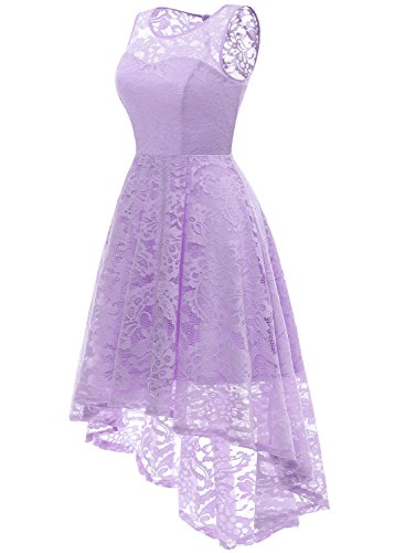 MUADRESS Vestido Cóctel Vintage A-línea Hi-Lo Elegante Mujer Flor Encaje Vestidos De Fiesta Lavanda S