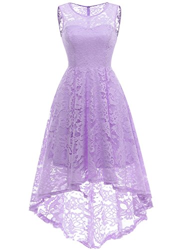 MUADRESS Vestido Cóctel Vintage A-línea Hi-Lo Elegante Mujer Flor Encaje Vestidos De Fiesta Lavanda S