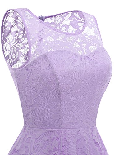 MUADRESS Vestido Cóctel Vintage A-línea Hi-Lo Elegante Mujer Flor Encaje Vestidos De Fiesta Lavanda S