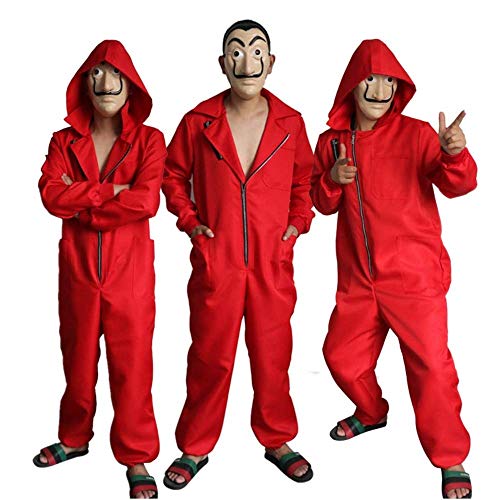 Much-Green Disfraz de La Casa de Papel con Máscara,Trajes con Capucha Mono de Adultos Niños,Disfraz de Carnaval Halloween(XXL)