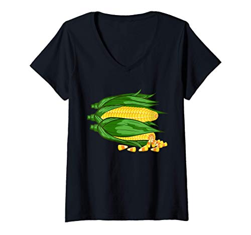 Mujer Caramelo Maíz Corny Dulces Dulces Amantes Disfraz Camiseta Cuello V