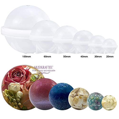musykrafties - Moldes de resina epoxi en forma esférica, para creación de joyas, velas, ceras, jabón casero, bombas de baño, 6 unidades en varios tamaños