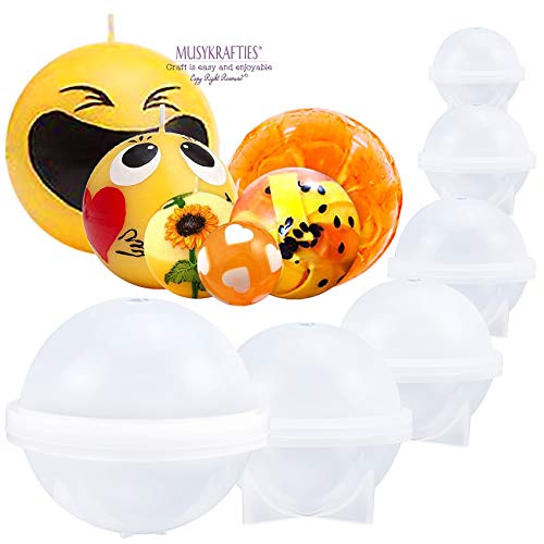 musykrafties - Moldes de resina epoxi en forma esférica, para creación de joyas, velas, ceras, jabón casero, bombas de baño, 6 unidades en varios tamaños