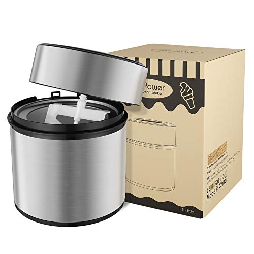 MVPOWER Máquina Hacer Helados, Heladera Redonda 2L de Acero Inoxidable, Sorbete y Yogur Congelado en 20-40 Minutos Máquina de Bajo Consumo